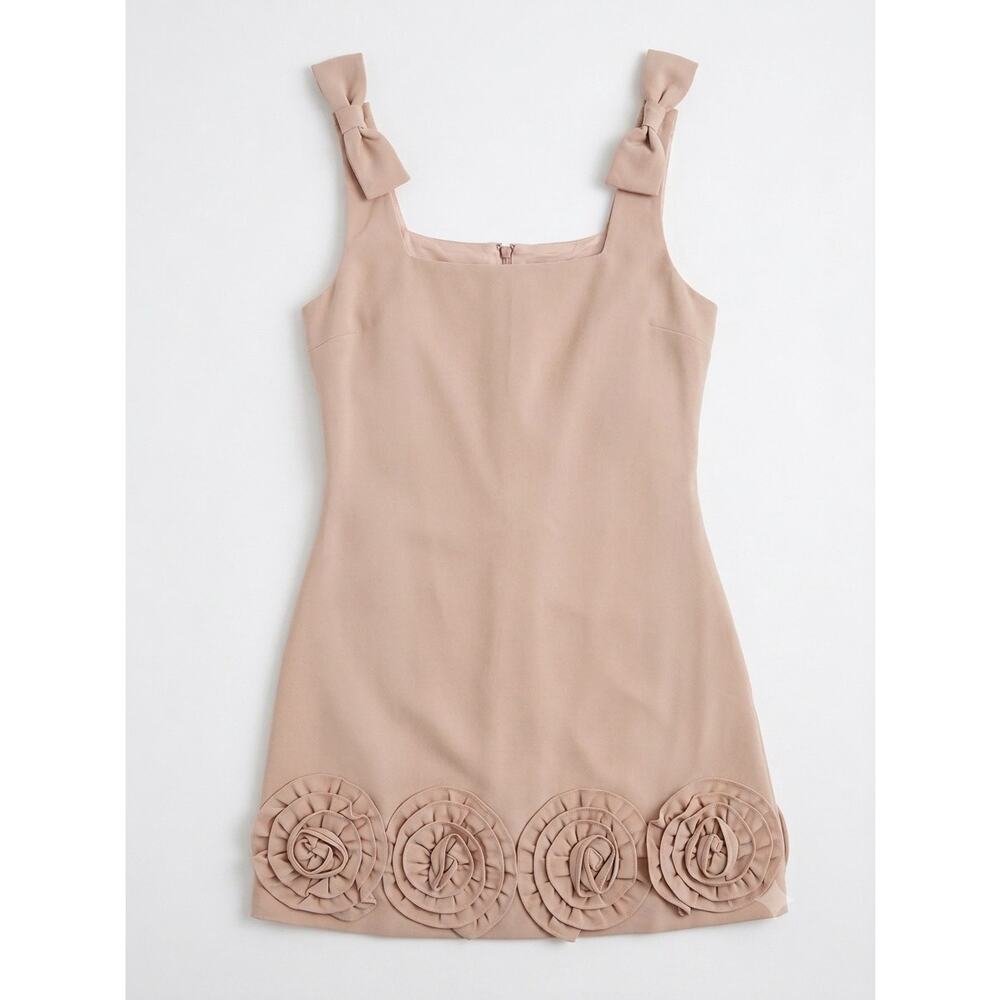 INA Blush Pink Floral Applique Mini Dress with Bows Size L B72- NWT